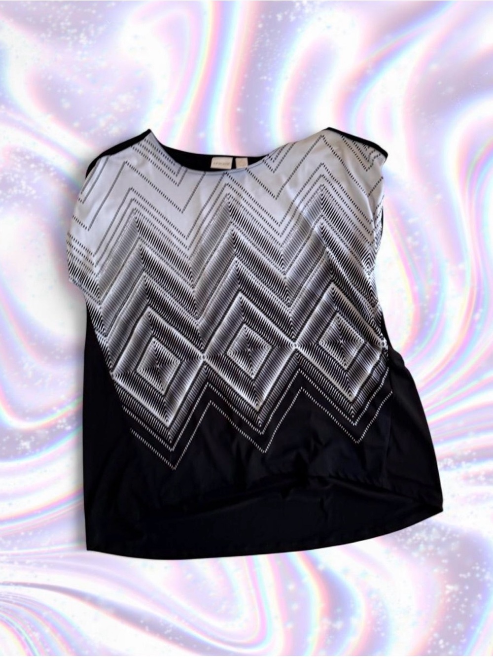 Chico's Black & White Geometric Sleeveless Blouse Tank - Picture 3 of 3